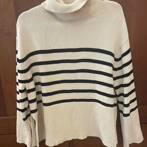 GAP Navy and Cream Striped cotton Turtleneck Sweater